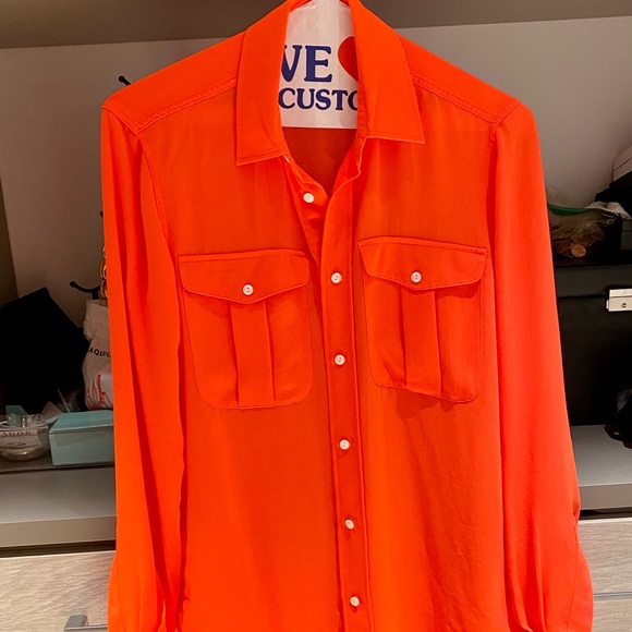 Polo RL Neon Orange Button Down Long Sleeve Blouse - Picture 2 of 8